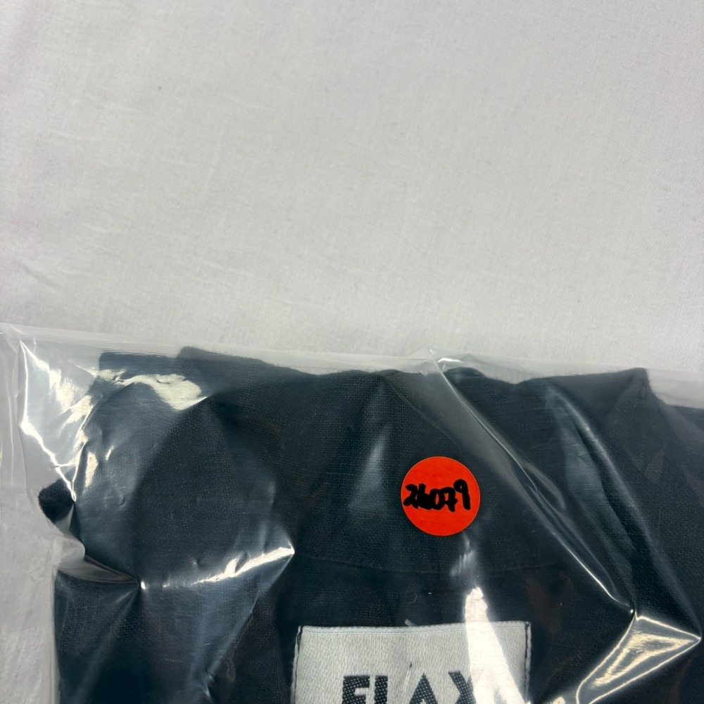Flax 100% Linen Shirt Womens M Black Button Up Short Sleeve - Picture 7 of 7